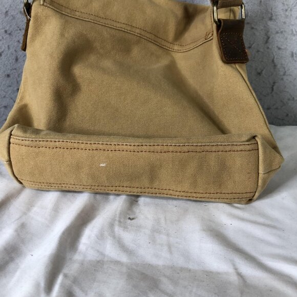 AUGUR Messenger Bag Mens Medium Beige Canvas Leather Crossbody Shoulder Casual - Picture 13 of 16